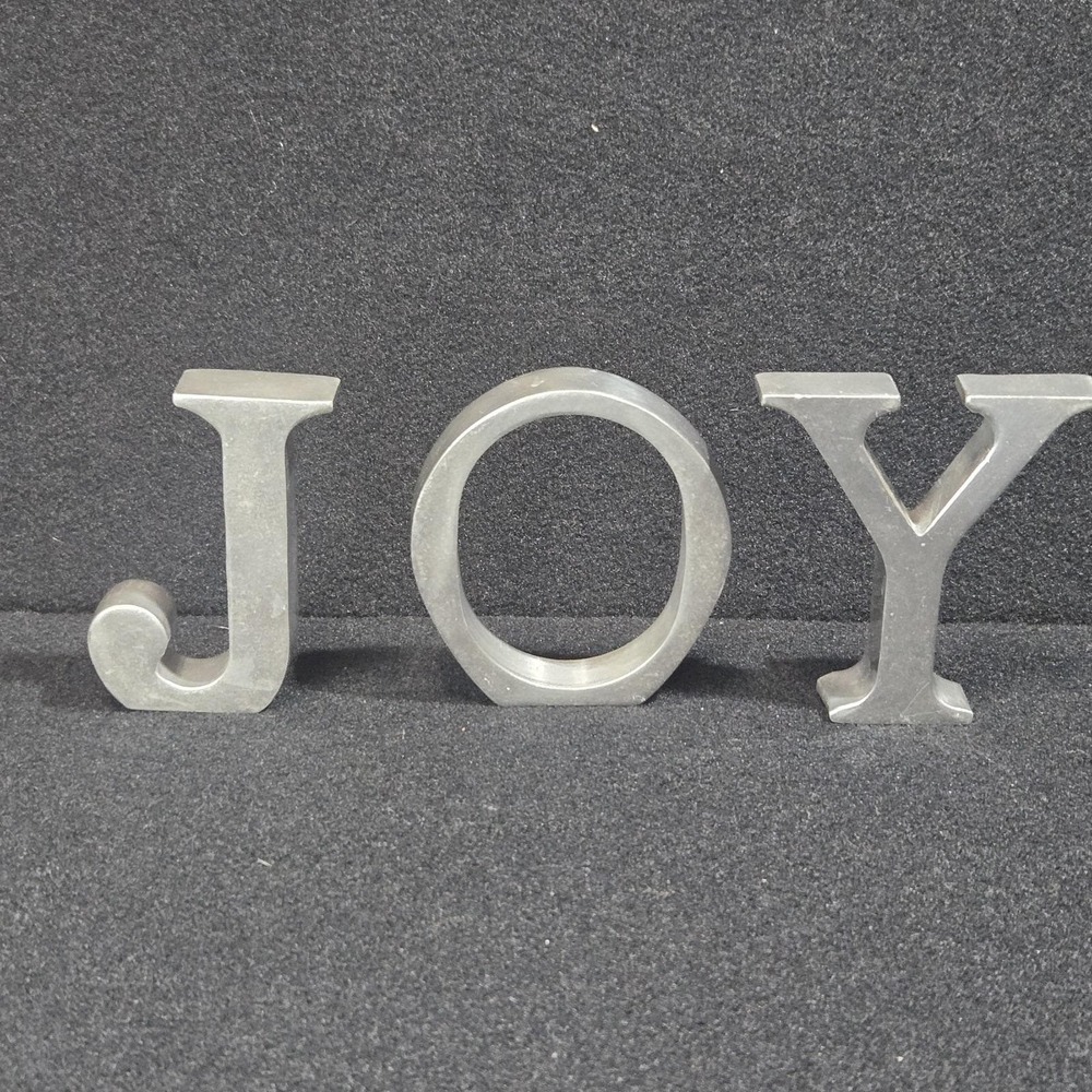 JOY 3.75" Silver Tone Metal Letters Spelling JOY, Home Decor Christmas Mantel